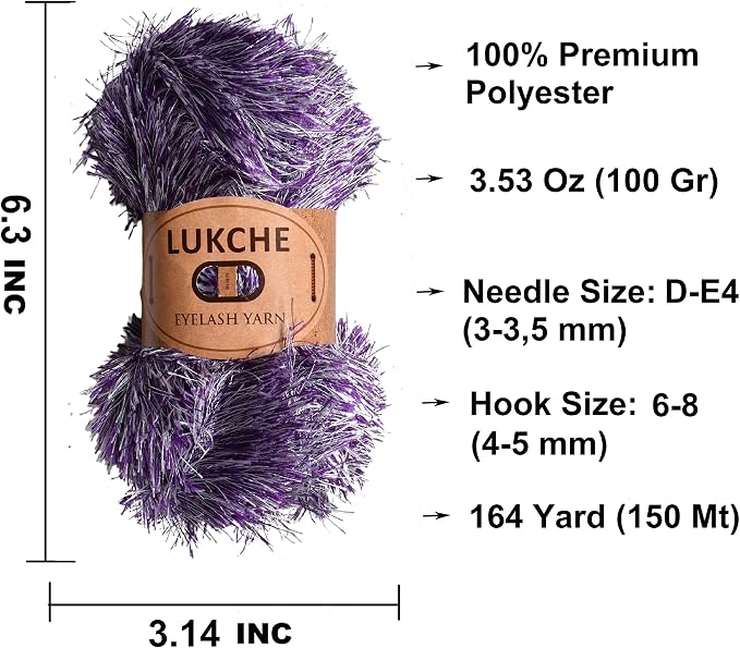 Eyelash Fun Fur Yarn Premium 100% Polyester 164 Yds (150 Mt), 3.53 Oz (100 Gr) Colorful Crochet Yarn Dıy Hand Knitting. (White Purple, 1 Skein)