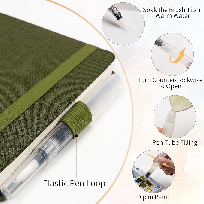 Yopih Artists Premium Linen Watercolor Sketchbook 5.5 x 5.5 in Green