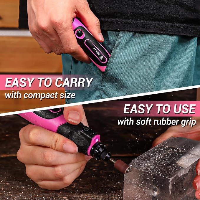 Mini Cordless Rotary Tool:DEKOPRO 3.7V Rotary Tool Variable Speed Display with Type-C Charging, Power Rotary Tool with 70 Accessories for Sanding, Engraving, Polishing, Drilling, Cutting, DIY (Pink)