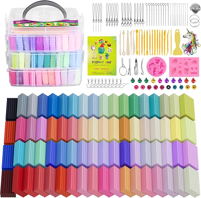 Cyajm 72 Colors Polymer Clay Kit, DIY Jewelry Crafts Gifts for Beginners | oven bake clay kit, soft and easy to use. Create jewelry, miniatures, crafts. Creative gift for adults and beginners.
