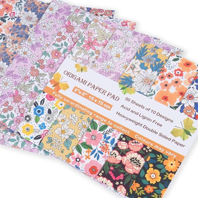 Origami Paper Kit 100 Sheets, 6x6 Inch Double Sided 40 Vivid Colored Paper | 70GSM Colorful Paper,40 Different Pattern Origami Kit,DIY Hand Crafts,Arts Creativity,Easy to Fold,No-Fading.Chiyo Flower