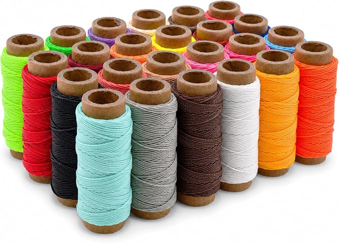 Mandala Crafts 0.65mm 24 Assorted Colors Leather Sewing Round Waxed Thread