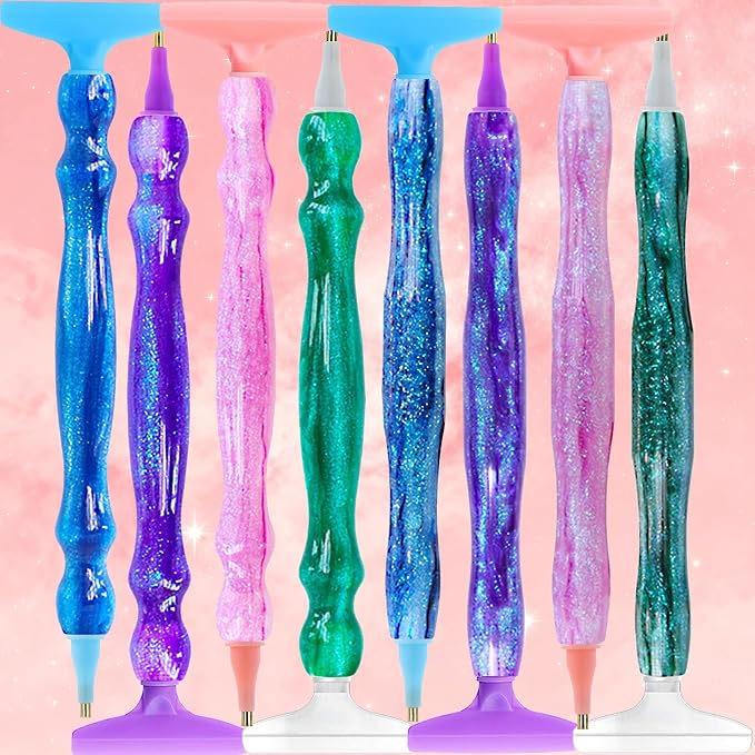 ZYNYXY 16PCS Ergonomic Diamond Art Pens Kits, Resin Diamond Painting Pen with Multifunctional Plastic Screw Thread Tips (Starry Pink B)