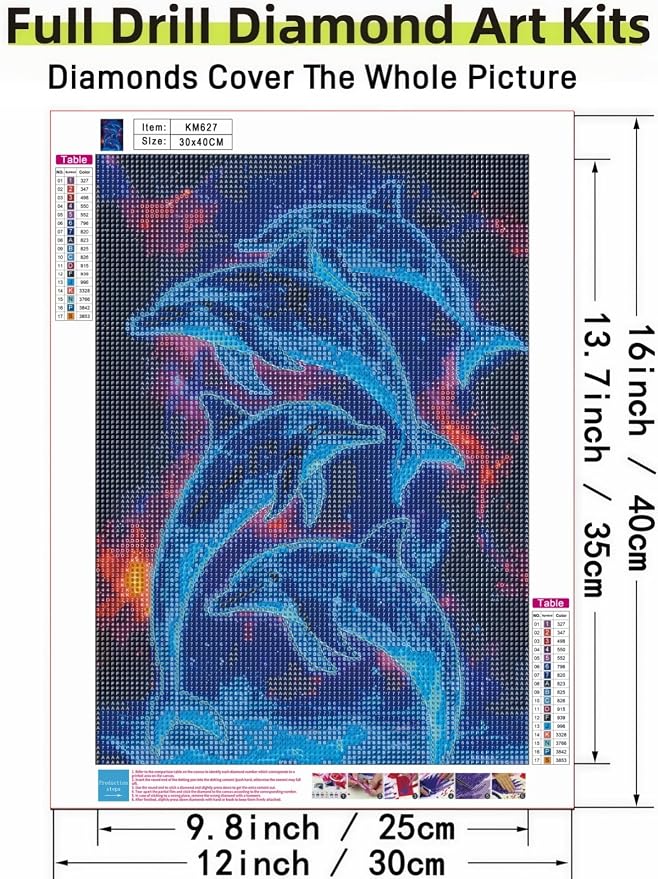 Dolphin 5D DIY Diamond Painting Kits for Adults Gem Art Kits | Diamond Art Kits for Beginners, Full Drill Dot Painting for Home Wall Decor11.8 x15.7 Inch