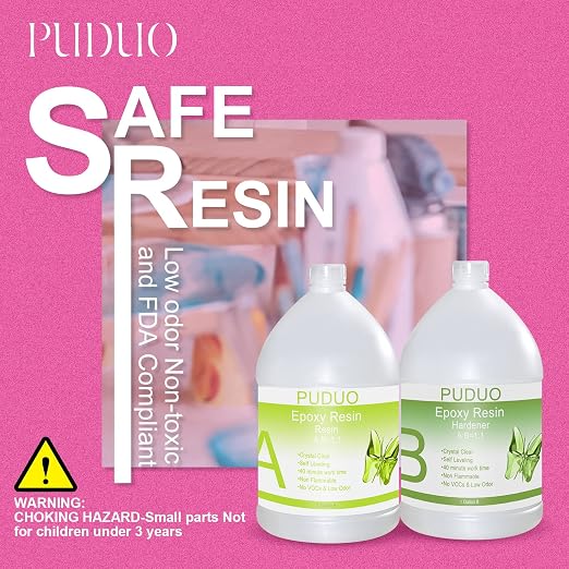 Puduo Epoxy Resin Crystal Clear Art 2 Gallon Kit | for Coating, Casting, Resin Art, Jewelry, Tabletop, Bar Top, Live Edge Tables, Fast Curing 2 Part Epoxy Casting Resin Kit