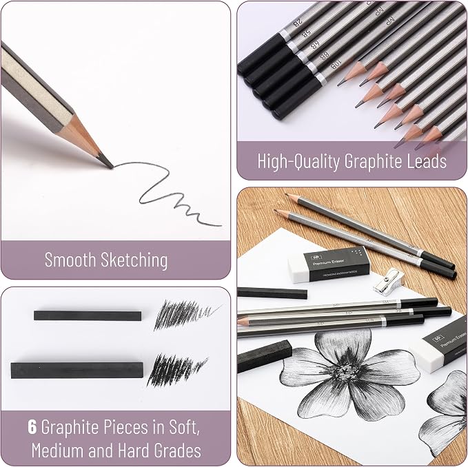 Mr. Pen- Drawing Sketching Pencil Set, 25 pcs, Graphite Pencils (10B-6H) | Graphite Sticks, Erasers, Sharpener, Blending Stump & Sandpaper Pad for Drawing, Shading & Art Projects