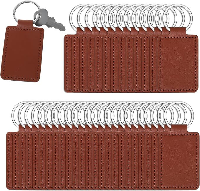 Qianyu Leather Key Fob Kit PU Blanks with Rivets Key Ring Rectangular Leather Car Keychain Laser Engraving Keychain