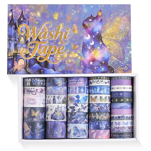 PAGEMORE 35 Rolls Washi Tape Set, Purple Dreamly Butterfly Decorative Tape, Scrapbook Supplies for Junk Journal, Scrapbooking Supplies Decor, DIY Craft Projects Materials for Girls and Women