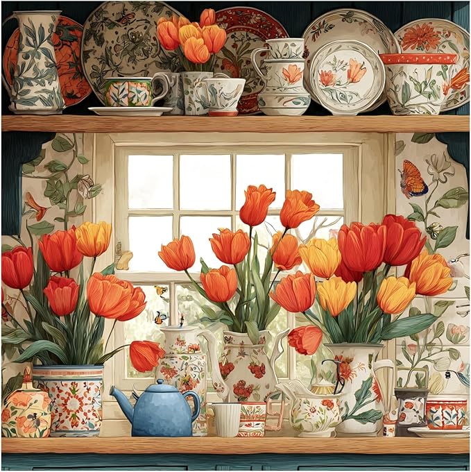 xcemhil Flowers Paint by Numbers Kit for Adults Beginner, Flowers Paint by Number for Adult, Acrylic Paint by Numbers Kits Suitable for Home Wall Art Decor Gifts 16x16 Inch