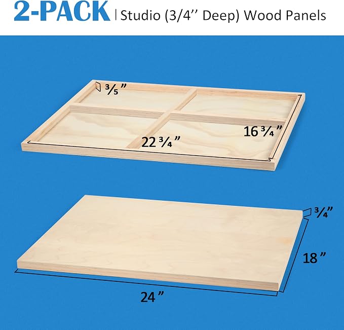 Falling in Art 2 Pack 18x24 Unfinished Birch Wood Panels Kit for Painting | Studio 3/4’’ Deep Wood Canvas, Cradle Boards for Acrylic Pouring, Art, Crafts, Epoxy Resin, Laser Engraving Cutting