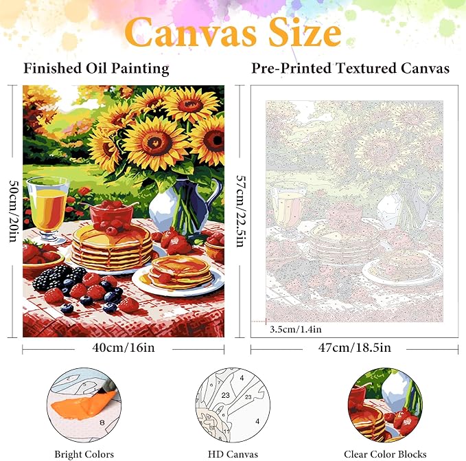 Paint by Numbers Kit for Adults, Sunflower & Pancake Breakfast, 16x20 Inch