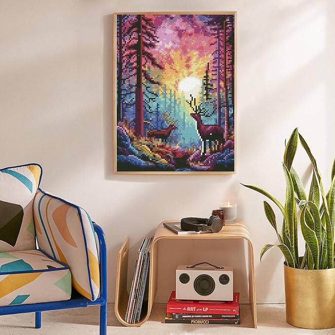 Diamond Art Kits for Adults, Sunset DIY 5D Diamond Painting for Beginners | 12x16 Inch, Full Drill Round Dots, Rainbow Forest Deer Gem Art Craft Kits, Home Wall Decor, Stress Relief Relaxing Hobby Gift
