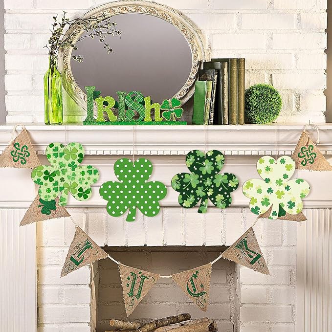 Wooden Shamrock Ornaments to Paint St. Patrick's Day Decoration Cutouts Unfinished 24PCS 3.15 Inches, DIY Blank Unfinished Wood Discs Ornament for Home Farmhouse Crafts Hanging Spring Decorations