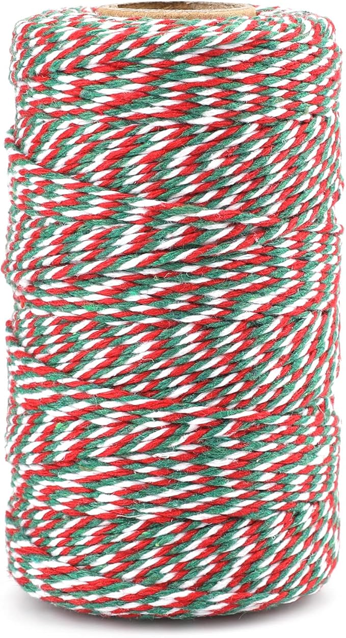 jijAcraft Christmas Twine String, 328 Feet Red Green and White Bakers Twine String, 2MM Heavy Duty Packing String for DIY Crafts, Christmas Decoration, Gift Wrapping, Craft Wrapping