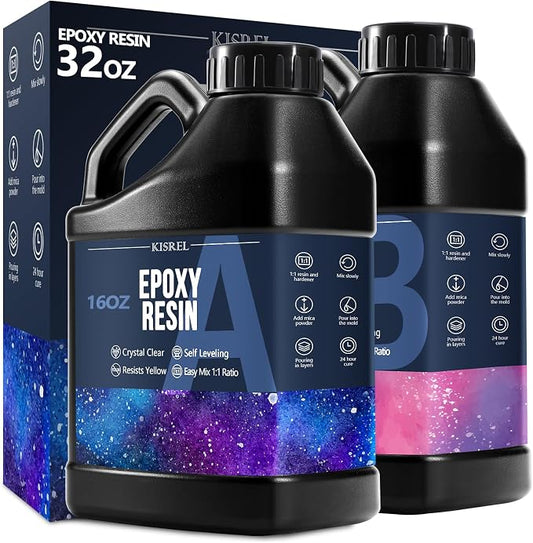 32OZ Epoxy Resin Kit, Clear Resin No Yellowing No Bubble for Molds & Craft | Clear Epoxy Resin Kit ,Casting Resina for Jewelry Making, Wood & Molds(16OZ x 2)