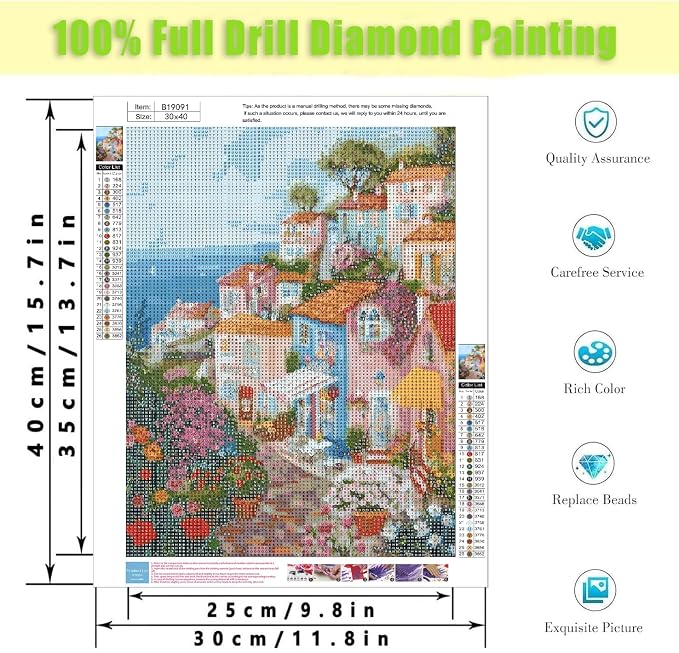 Diamond Art Kits for Adults,Seaside Town Diamond Painting Kits 12X16 Inch