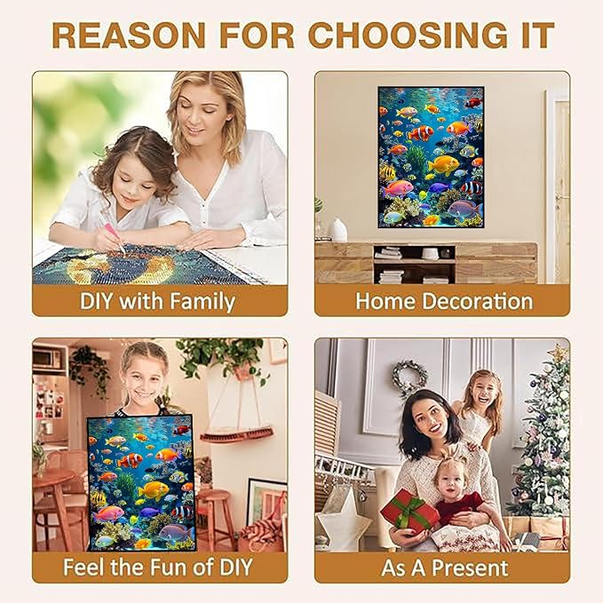 Diamond Art Kits for Adults,Colorful Fish Diamond Painting 12 x 16 Inch