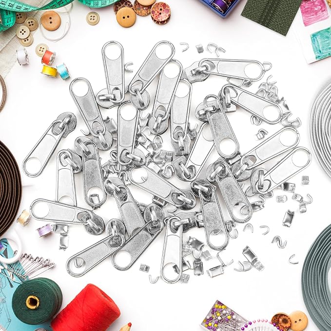 DOITEM 25Pcs Silver Zipper Repair Kit Zippers Replacement 3# Zipper Pull Rescue Kit for Clothing Jackets Purses Luggage Backpacks