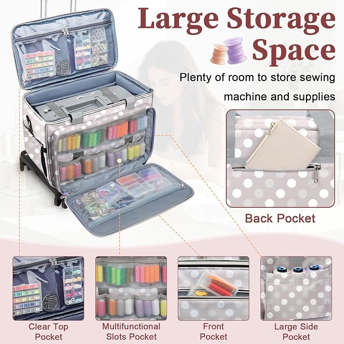 Anitor Rolling Sewing Machine Case with Wheels and Removable Bottom Padding