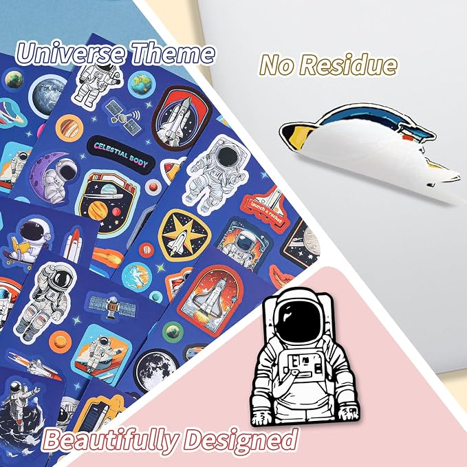24 Sheets Space Stickers - 450+ Vibrant Planets, Astronauts and Rockets Decal Sticker Book for DIY Craft, Scrapbooking, Journaling and Laptop Decoration, Outer Space Stickers, Men, Women
