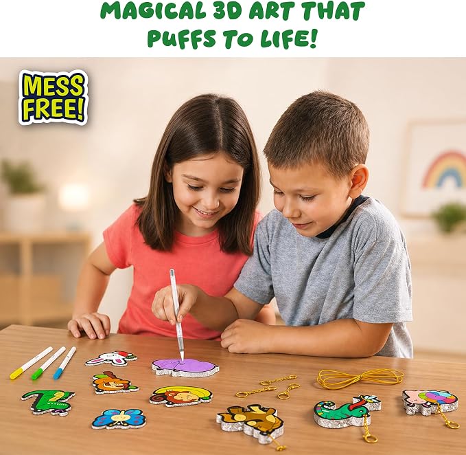 Skillmatics Aqua Puffs Animals, Art & Craft, Paint by Number, Gift for Kids | DIY Puffy Keychains, Screen-Free, Mess-Free Activity, Travel & Creative Kit for Girls & Boys Ages 4, 5, 6, 7, 8, 9, 10