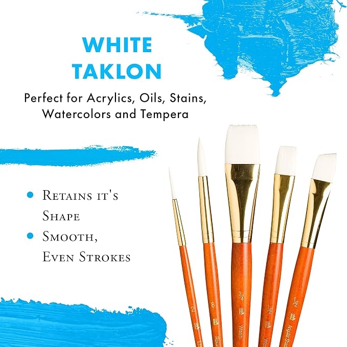 Princeton RealValue Brush Set, White Taklon, Orange Handle, 5 Piece, 1 Count