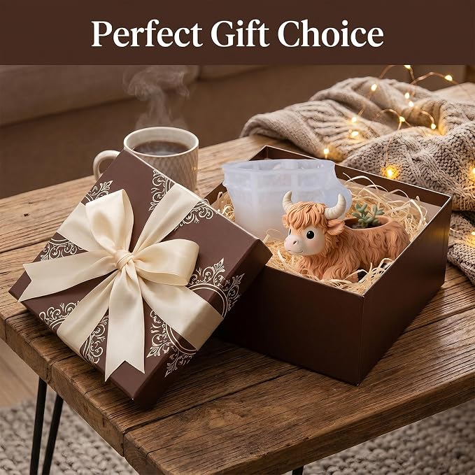 1Pcs Highland Cow Flower Pot Silicone Mold 3D Cow Shape Resin Epoxy Casting Mold for DIY Home Decor Candle Holder Pen Holder Storage Box Plaster Craft Making