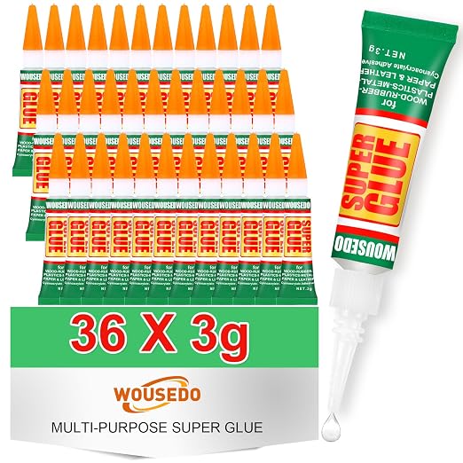 WOUSEDO 36 X 3g Super Glue Clear, Fast Drying Cyanoacrylate(CA) Glue
