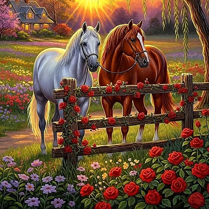 HHMATITS Horse Diamond Art Kits for Adults, Diamond Painting 14X14IN