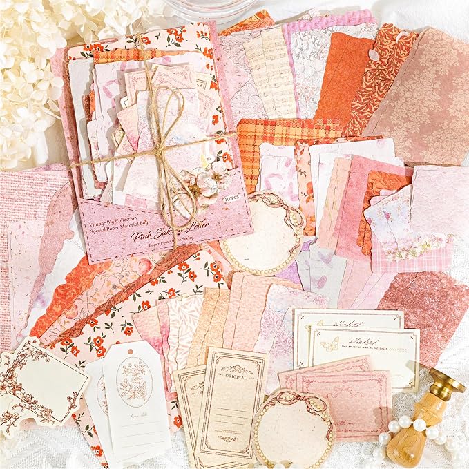 100 Sheets Vintage Scrapbook Papers Journaling Scrapbooking Supplies Kit junk journal supplies Decorative Craft Paper for Planner, Collage Paper Embellishment