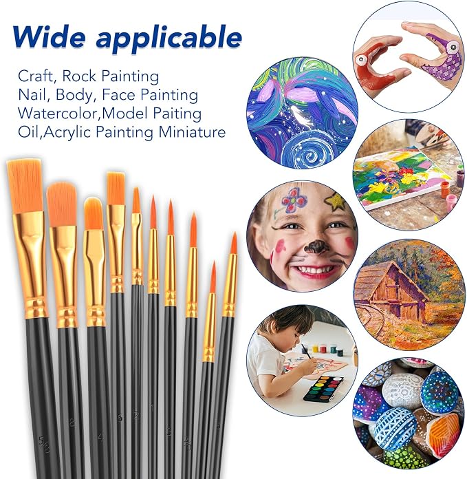 ESRICH 80PCS Paint Brushes, Paint Brush for Acrylic Painting | Artist Paintbrushes for Oil Watercolor, Body Face Rock Canvas, Small Paint Brushes for Kids, Black