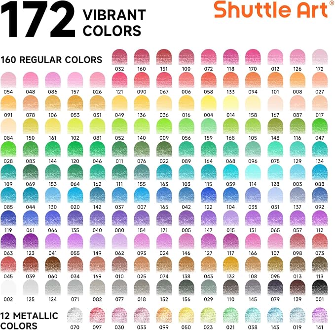 Shuttle Art 172 Colored Pencils for Adult Coloring Books, Soft Core Color Pencil Set for Artist Drawing Sketching Crafting