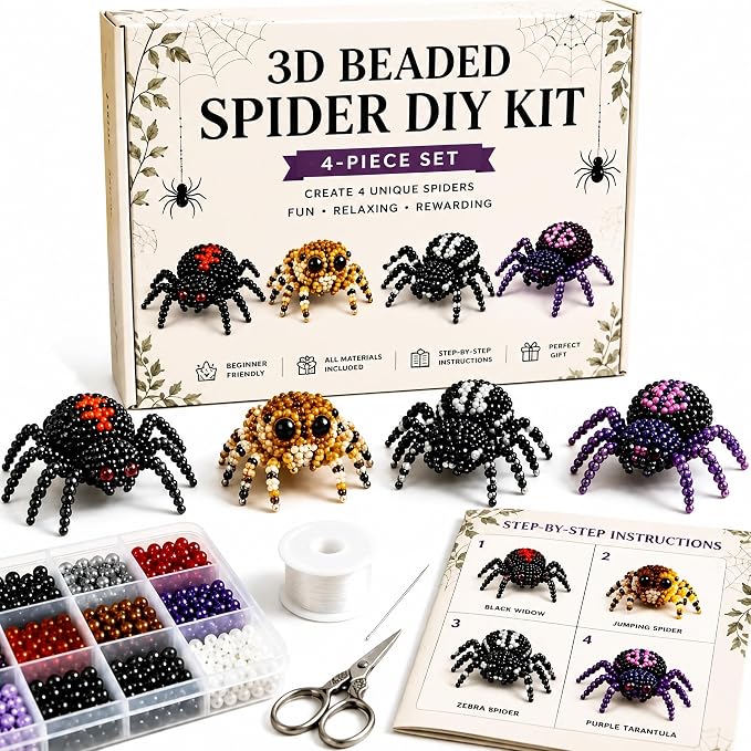 3D Beaded Animal Kit with Instructions,DIY Beading Embroidery Kit,Cute Spider & Animal Beading Craft Handmade Bead Art Mosaic Kit for Adults,Beginners