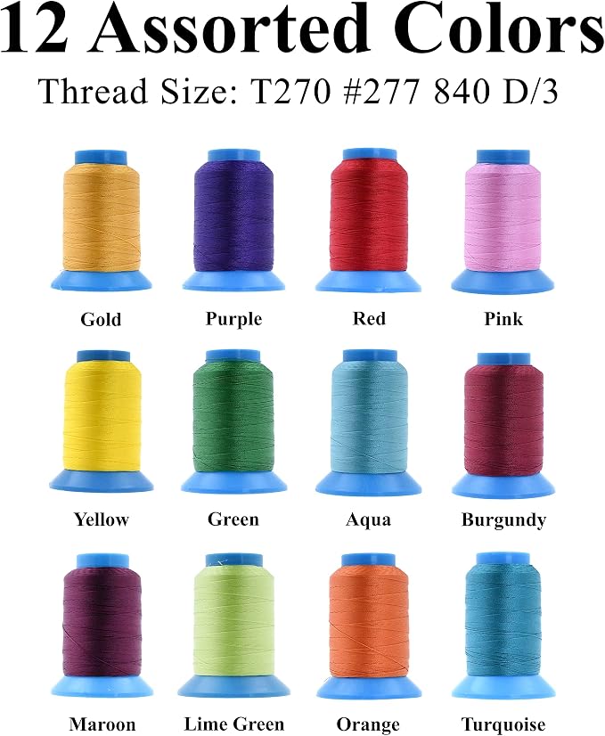 Mandala Crafts Size 277 840D T270 12 Vibrant Bonded Nylon Thread, 780 YDs