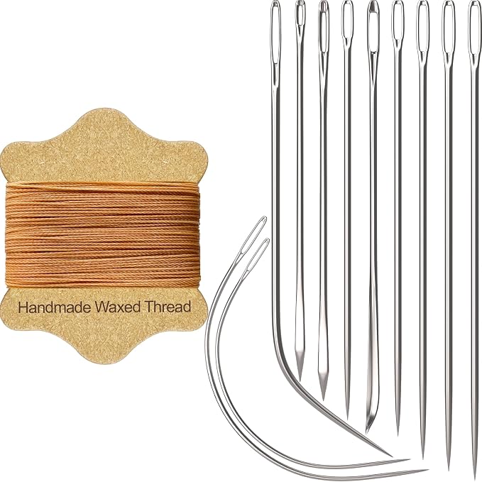VONEEDL Upholstery Repair Kit: Waxed Sewing Thread (Ligth Brown Color) & Heavy Duty Needles (11 PCS) for Leather, Canvas & Quilting Thread