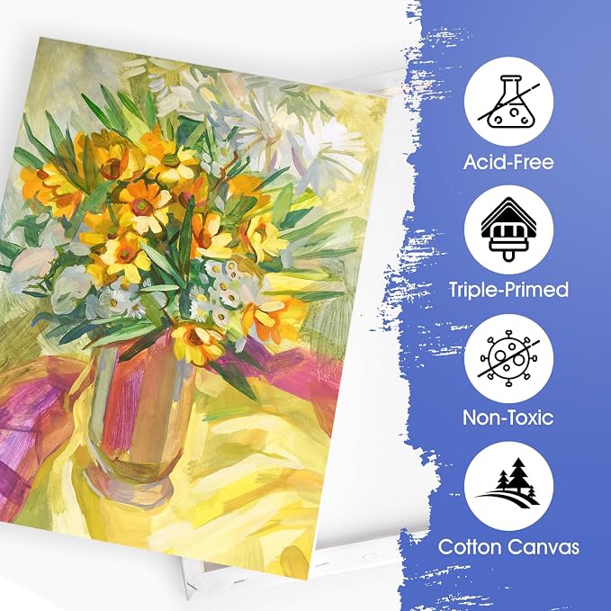 ESRICH 12x16 Stretched Canvas for Painting, 5 Pack Blank Canvases for Painting -5/8 in Profile Primed Cotton Painting Canvas for Oil & Acrylic Paint