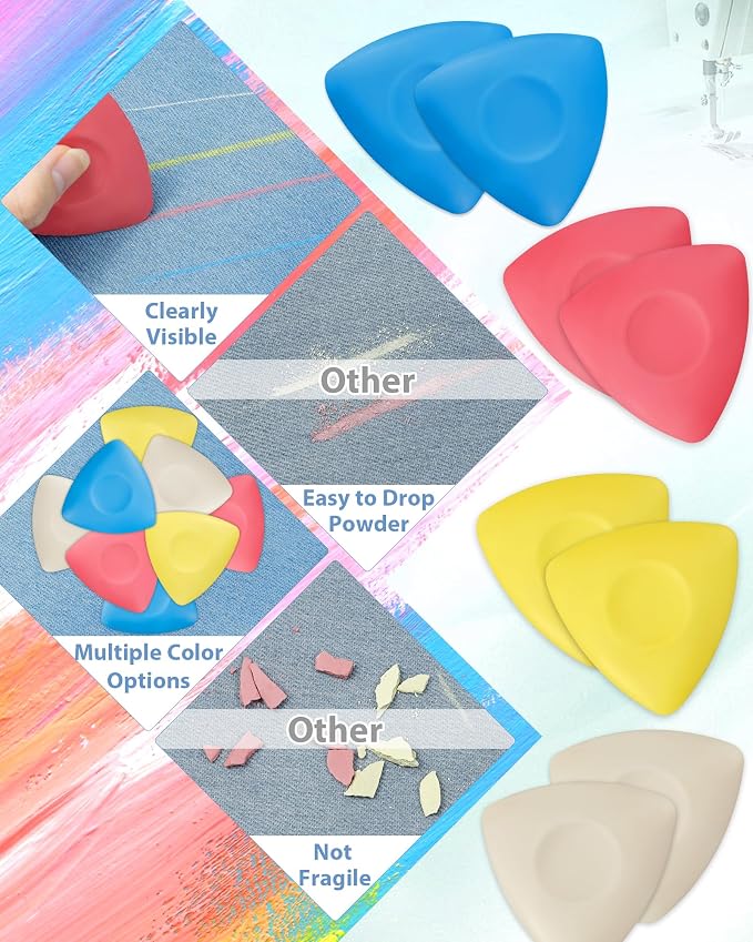FIVEIZERO 8Pcs Tailors Chalk, Triangle Sewing Chalk for Fabric, Fabric Markers for Quilting, Tailoring and DIY Crafts