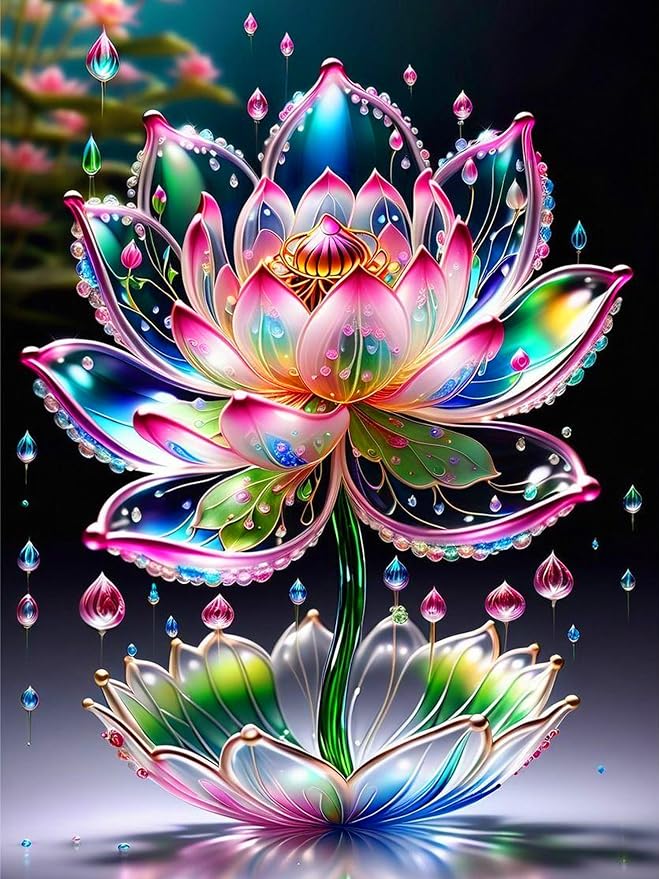 Meothan Diamond Art Kits for Adults Lotus Diamond Painting Kit 12x16in | 5D Lotus Diamond Art Painting Kit for Adult, DIY Full Round Drill Flowers Gem Art Diamond Dots Kits for Home Wall Decor Gift