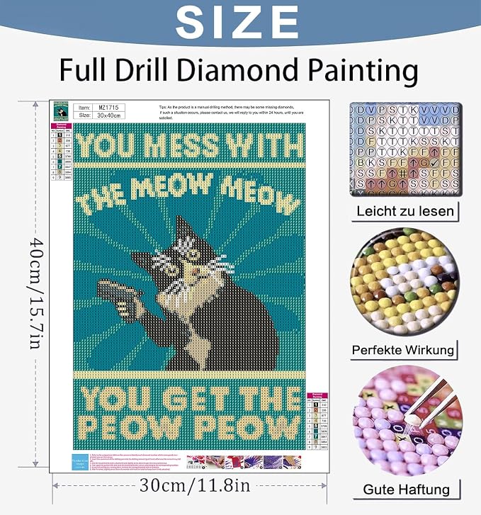 Benjenes Funny Cat Diamond Art Kits for Adults, Diamond Painting Kits