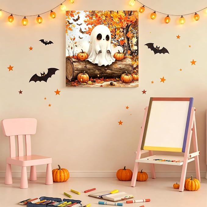 Arttoplus Halloween Framed Paint by Numbers Kit for Adults 10x10inch, Ghost | Adult Paint by Number Kits on Canvas with Easel for Beginner & Kids Ages 8-12, Easy Acrylic Oil Painting Kits for Home Decor