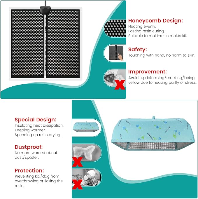 Epoxy Heating Mat with Cover Timer, Heat Pad for Resin Molds, Fast Curing Drying Warming Machine
