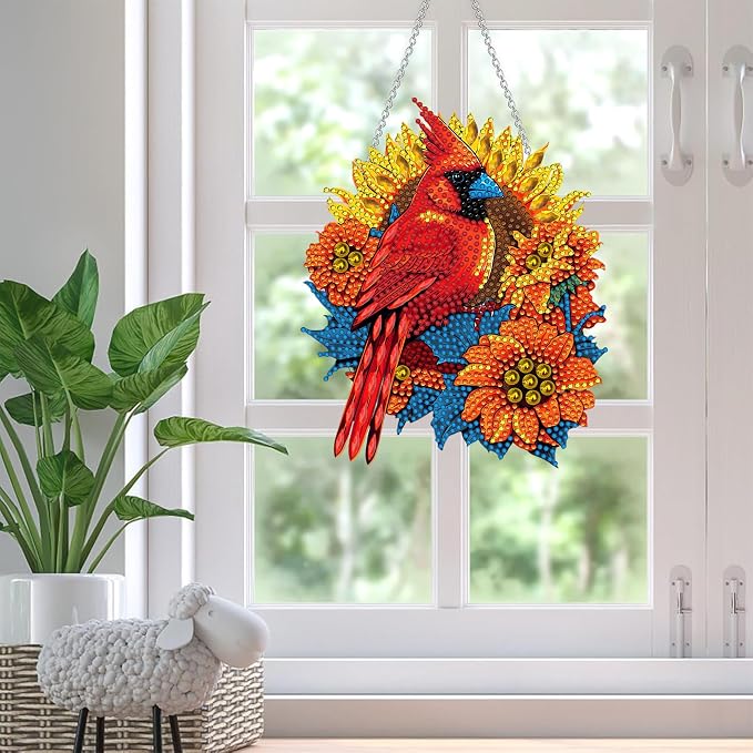 SKRYUIE Bird Hanging Pearl Diamond Art Kits for Adults Suncatcher A1 | Special Shaped Crystal DIY Hanging Diamond Painting Kit, Gift for Mother Spring Summer Window Wreath Decor 7.48 x 7.32 Inch
