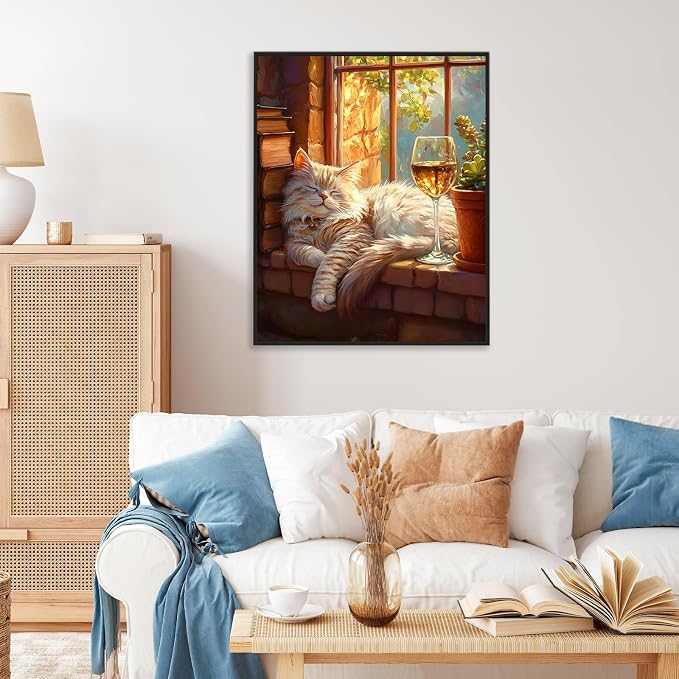 Paint by Numbers Kit for Adults, Sleeping Cat Number Painting Canvas Kit | DIY Acrylic Painting Set for Beginners, Stress Relief Relaxing Craft, Home Wall Decor, Holiday Gift for Adults, 16x20 Inch