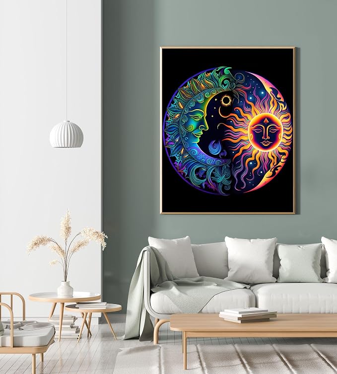 Moon Paint by Number for Adults, Paint by Numbers for Adults Beginner | Sun Paint by Numbers for Adults Beginner, Sun Paint by Numbers for Gift Home Wall Decor 16x20 inch Frameless