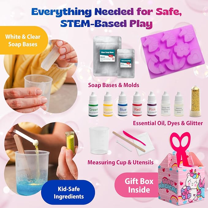 Pinwheel Crafts DIY Soap Making Kit for Kids Ages 5-12, 16 Unicorn Molds