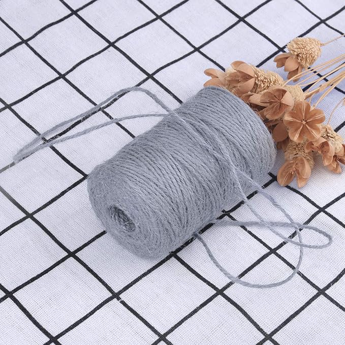 KINGLAKE Natural Jute Twine - 328 Feet, Arts & Crafts, Christmas, Durable Packing String, Gray