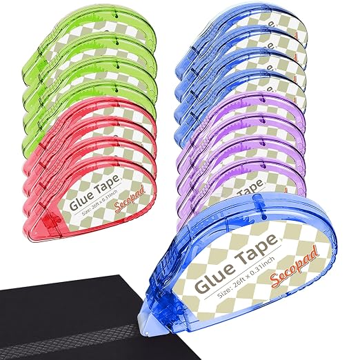Secopad Scrapbook Tape, Glue Tape for Crafts, 16 Pack, Clear Colored Shell | 0.3IN x 26FT, Sticky & Safe, Double Sided Tape for Crafts, Scrapbooking Junk Journaling Supplies, For School Office Teachers