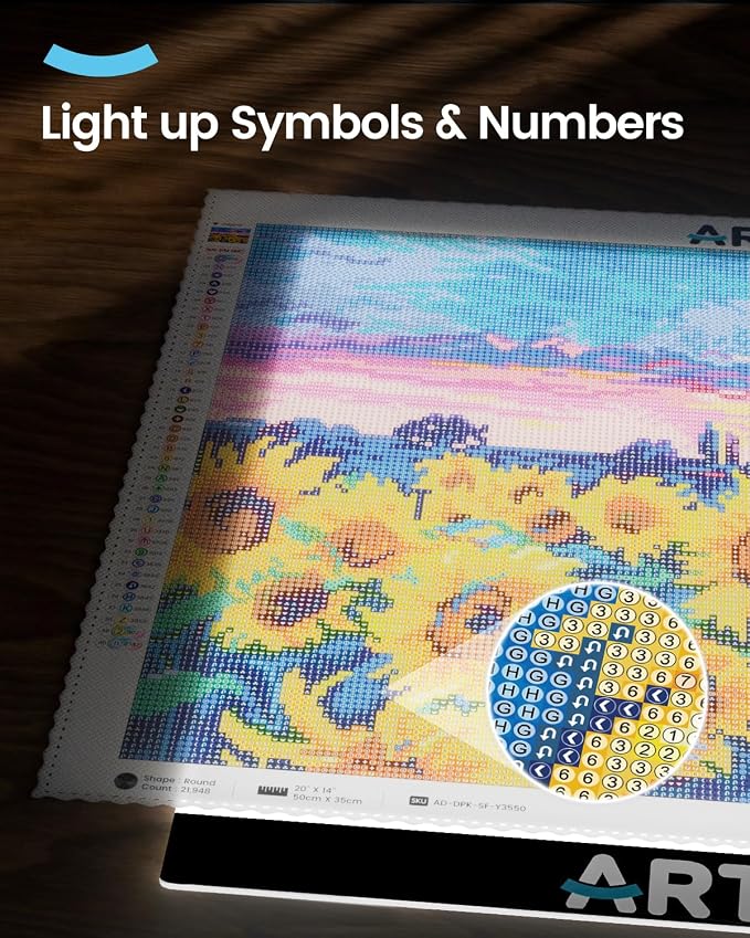 ARTDOT A3 LED Light Pad for Diamond Art Kits for Adults | USB Powered Light Board Kit, Adjustable 3 Brightness Levels with Diamond Painting Tools Detachable Stand and Clips