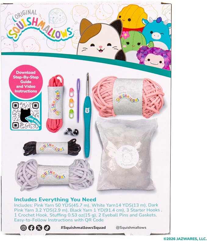 Original Squishmallows™ Crochet Kit – Archie Bag Charm, Axolotl Crochet Kit for Beginners with Yarn, Starter Hooks, Step-by-Step Tutorials, DIY Craft, Great Teen Gifts