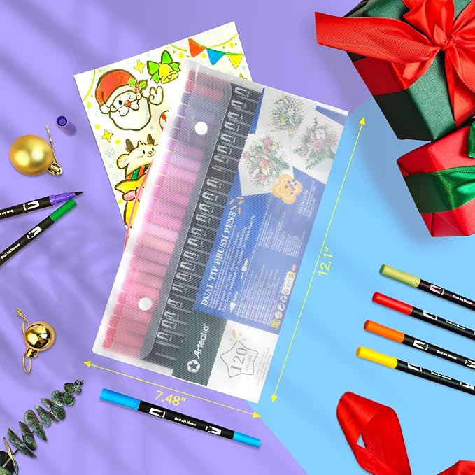 Artecho 120 Colors Dual Tip Markers for Adult Coloring Books | Drawing Pens For School, Fine and Brush Tip, Calligraphy, Drawing, Sketching